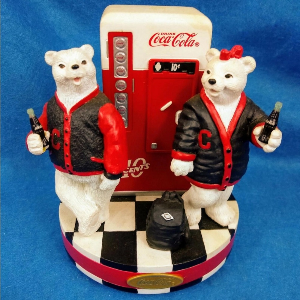 Vintage Coca-Cola Polar Bears with Vending Machine Figurine music box works